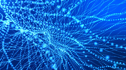 Abstract blue background made of particles  .Dots and lines background.Molecular Structure .Twisted spiral .