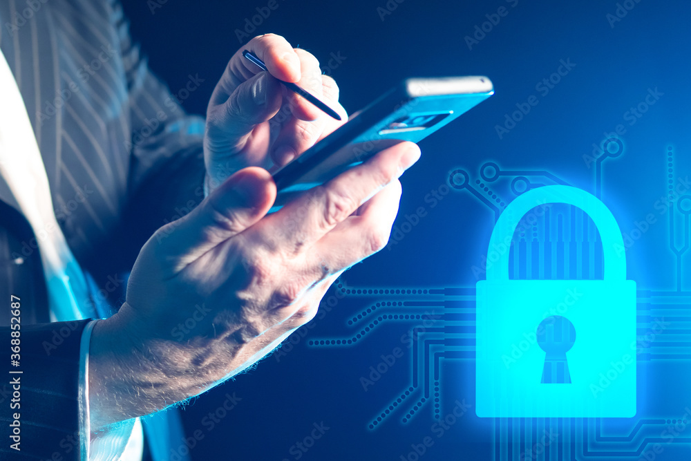 Poster protecting information when using a mobile phone. personal data protection. law on personal data pro