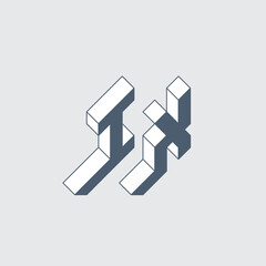 IX - logo or 2-letter code. Isometric 3d font for design. Number 1 or Letter I and X - Monogram or logotype. Three-dimension original letters. Vector.