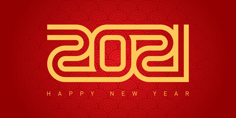 Happy New Year 2021. Cover of business diary for 2021 with wishes. Brochure or calendar design template with japanese pattern. Greeting card with oriental background.