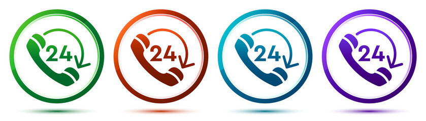 24 hours open phone rotate arrow icon artistic frame round button set illustration