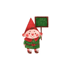 pencil drawing of happy little dwarf with banner