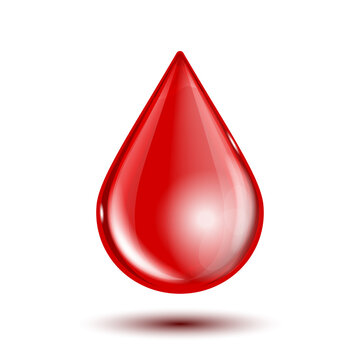 Red shiny drop of blood isolated on white background.