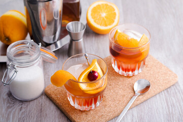 two old fashioned whiskey cocktail, old fashioned