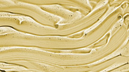 Transparent cream gel cosmetic on 
yellow background. Hyaluronic acid cosmetic gel. Skin care product.