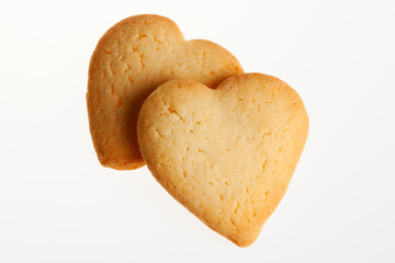 Heart shaped biscuits isolated on white background. Heart cookies  for Valentine's day, Christmas and other celebrations 