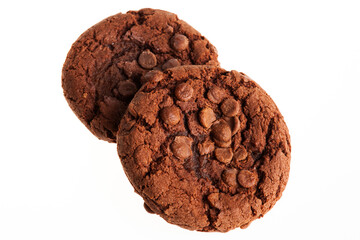 Chocolate biscuits isolated on white background. Dark chocolate cookies  for Christmas and other celebrations 