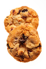 Butter biscuits with dried berries isolated on white background. Butter cookies  for Christmas and other celebrations 