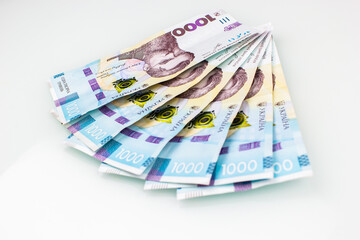 Ukrainian hryvnia banknote on a white background