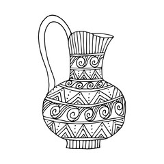 Greek  vase. Coloring page. Hand drawn poster. Stock vector illustration.