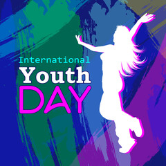 International youth day, 12 august, background, multicolor, vector, dancing girl, graphics, modern, concept for your design.