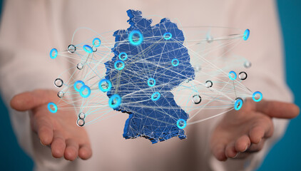 Abstract of germany map network, internet and global connection concept, Wire Frame 3D mesh...