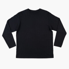 Blank long sleve shirt mock up template, front and back view, isolated on white, plain black...