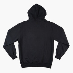 Blank black male hooded sweatshirt long sleeve with clipping path, mens hoody with zipped for your design mockup for print, isolated on white background. Template sport winter clothes.