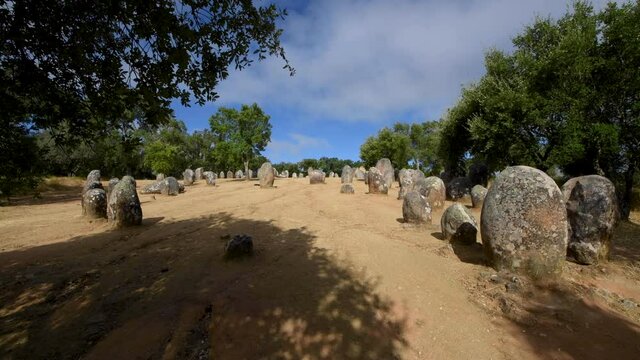 Cromeleche prehistoric monument, hundred menhirs, Almendres, Portugal