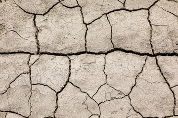 Dry cracked soil in a field without rain.