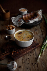 Delicious pea soup with smoked pork ribs
