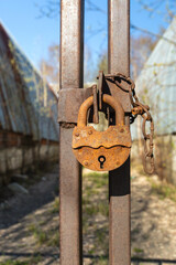 old rusty lock on a metal gate