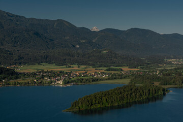 Fototapeta premium Faaker see from Tabor mountain in summer sunny morning