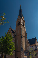 Fototapeta premium Church in Villach town in south Austria in summer sunny morning