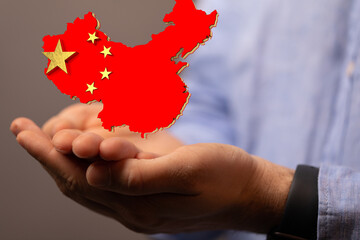 Peoples Republic of China Flag in Map 3d Illustration.