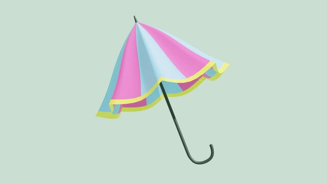 3D illustration of classic elegant multi colored umbrella opening and closing
