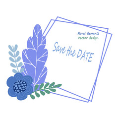 Trendy square art card with floral and geometric elements. Template for greeting, gratitude, invitation to a wedding, party, or save the date