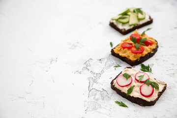 Tasty vegetarian rye bread toasts