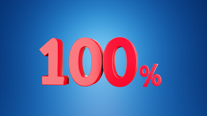 Number  one hunกred percent for Discount 100 % or vat 100 %. 3D illustration on blue background. 3D rendering