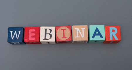 word webinar coaching workshop concept cubes