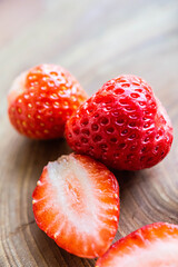 strawberries on a wooden table