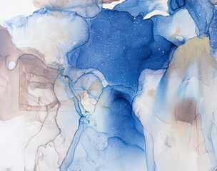 Abstract blue and silver background, wallpaper. Mixing acrylic paints. Modern art. Alcohol ink colors translucent. Alcohol Abstract contemporary art fluid.