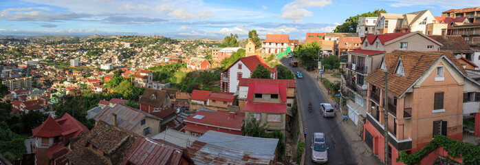 ANTANANARIVO, MADAGASCAR: View from Lalane Pierre Rapiera road an a sunny late afternoon, with exceptionally few cars.