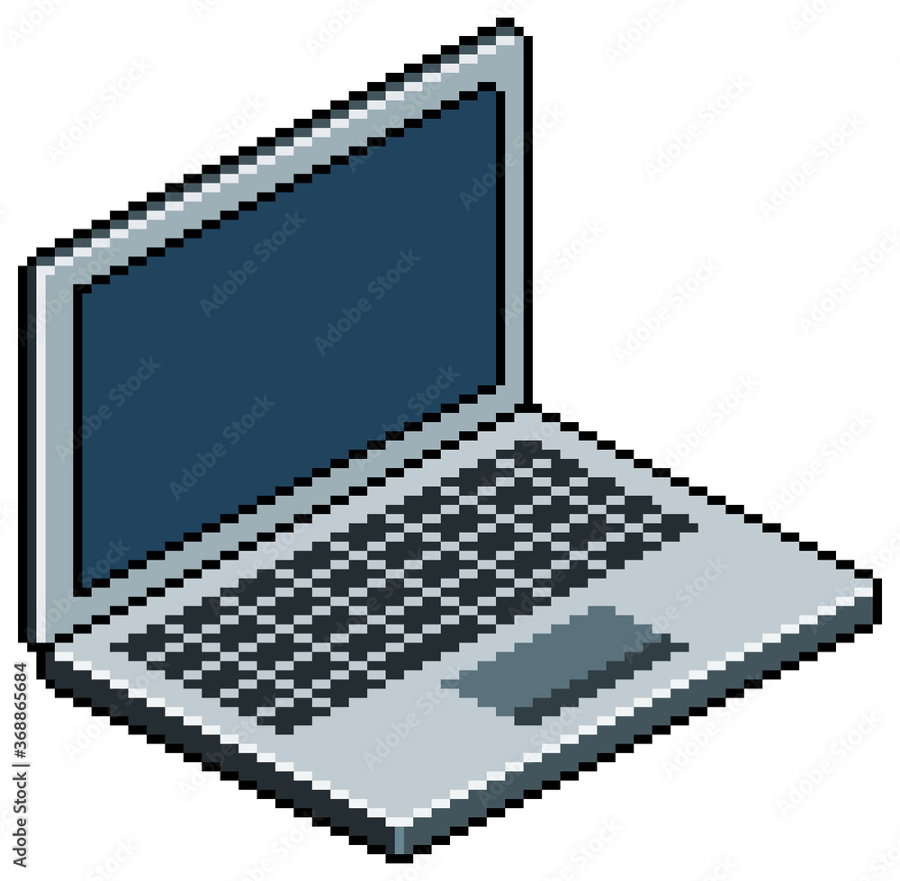 Poster pixel art laptop computer. 8bit game item on white background