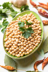 Bowl of dried soy beans