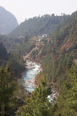 Dudh Kosi river, Everest trail, Himalaya, Nepal - obrazy, fototapety, plakaty