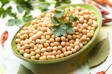 Bowl of dried soy beans