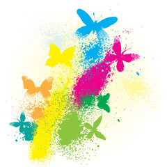 vector illustration of a colorful butterfly and splashes
