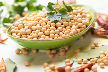 Bowl of dried soy beans