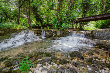 Rapids in the Krka river and wooden path through the Krka national park, Croatia