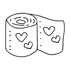 Beautiful hand-drawn black vector illustration of a roll of toilet paper isolated on a white background