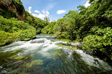Fototapeta na wymiar Rapids in the Krka River above the Roski Slap waterfalls in Croatia