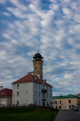 Fototapeta na wymiar Grodno. Belarus. View of the old house on the hill, the fire tower and other city buildings .