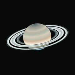 Illustration of planet Saturn on a black background. Vector illustration.