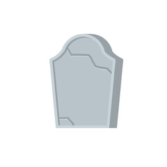 Gravestone or tombstone. Element of Halloween and death. Grave in cemetery. Funeral and burial. Old Stone with crack. Flat cartoon isolated illustration