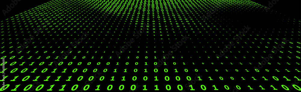 Poster Binary code background with green digits on a black. Vector graphics