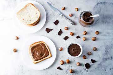 Chocolate hazelnut pasta with sandwich