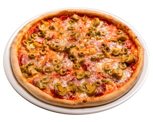Capricciosa pizza. Isolated image on white background.