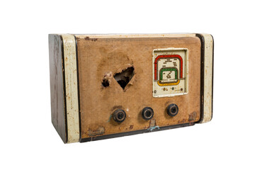 Vintage fashioned radio. Front view. solated on a white background.