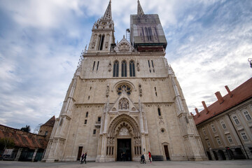 Zagreb / Croatia - December 31 / 2020:  Frontside external view of the cathedral of Zagreb